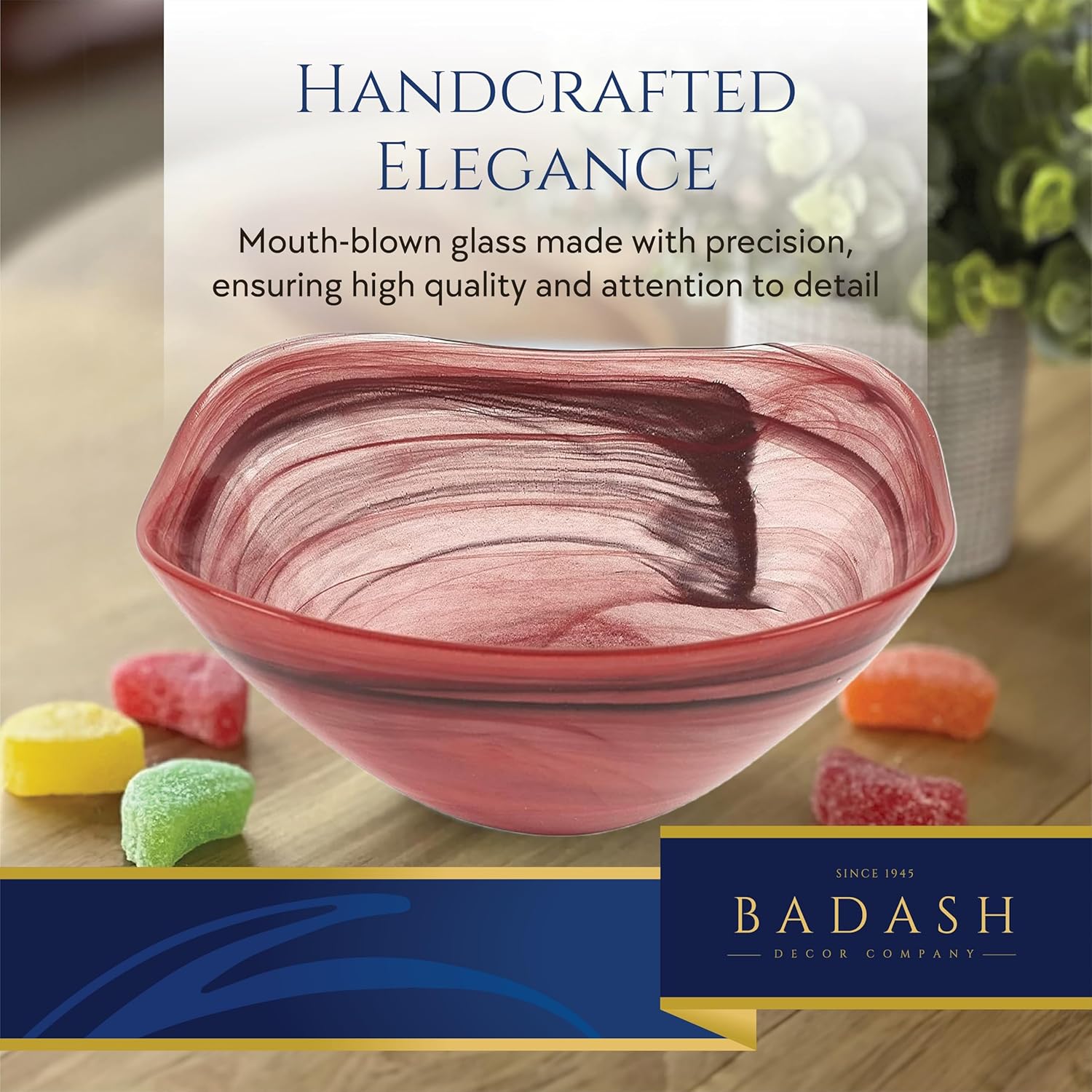 Terra Cotta Alabaster Glass 10" Squarish Salad or Serving Bowl-P232