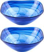 Pair of Cobalt Blue Alabaster Glass 6" Squarish Salad or Candy Bowls-P261