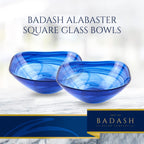 Pair of Cobalt Blue Alabaster Glass 6" Squarish Salad or Candy Bowls-P261
