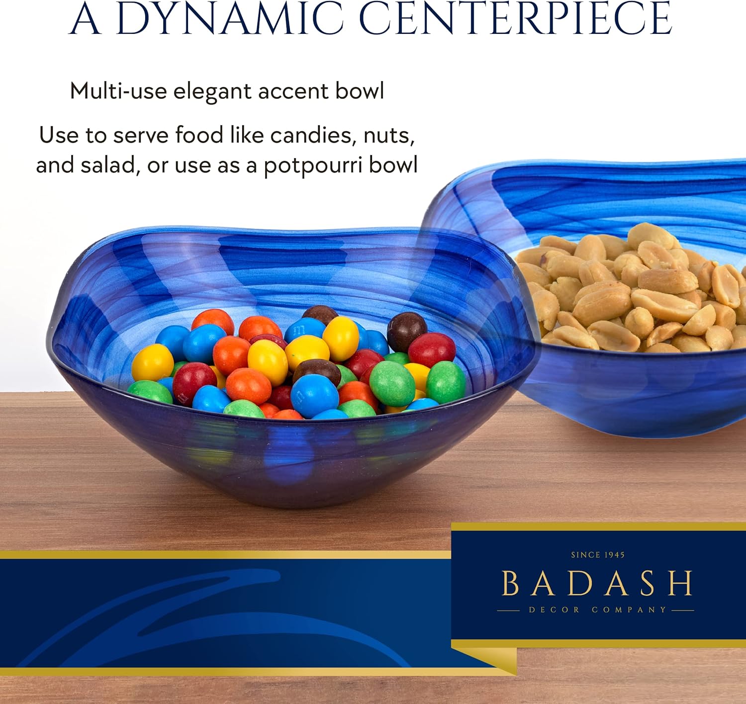 Pair of Cobalt Blue Alabaster Glass 6" Squarish Salad or Candy Bowls-P261