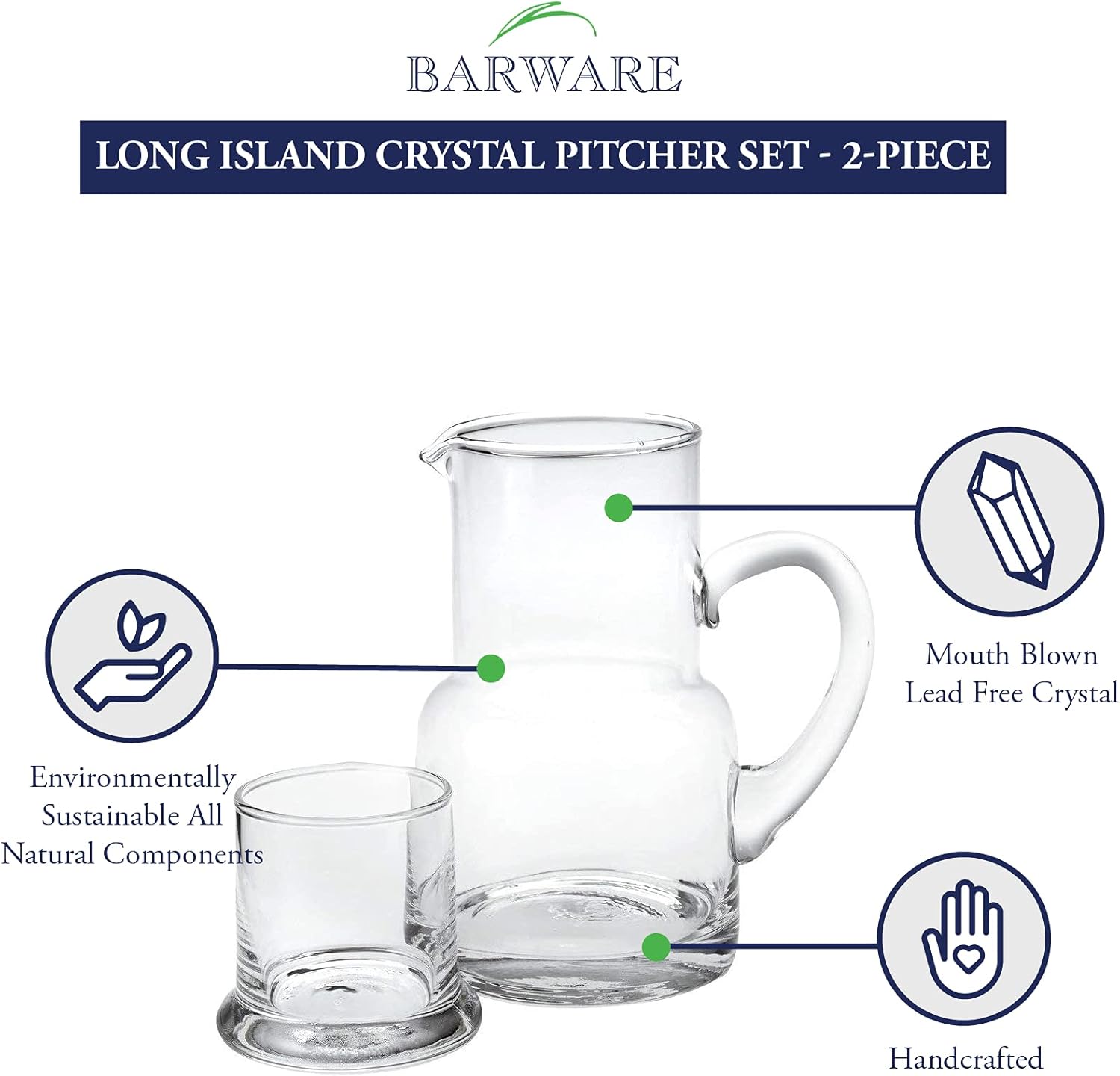 Long Island 2 Pc Glass Bedside or Desktop Carafe Set 10 oz. H7 - S905