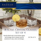 Galaxy 4 pc set Rocks Glass - Old Fashioned  Lead Free Crystal Scotch Glass - 8 Oz-SR737