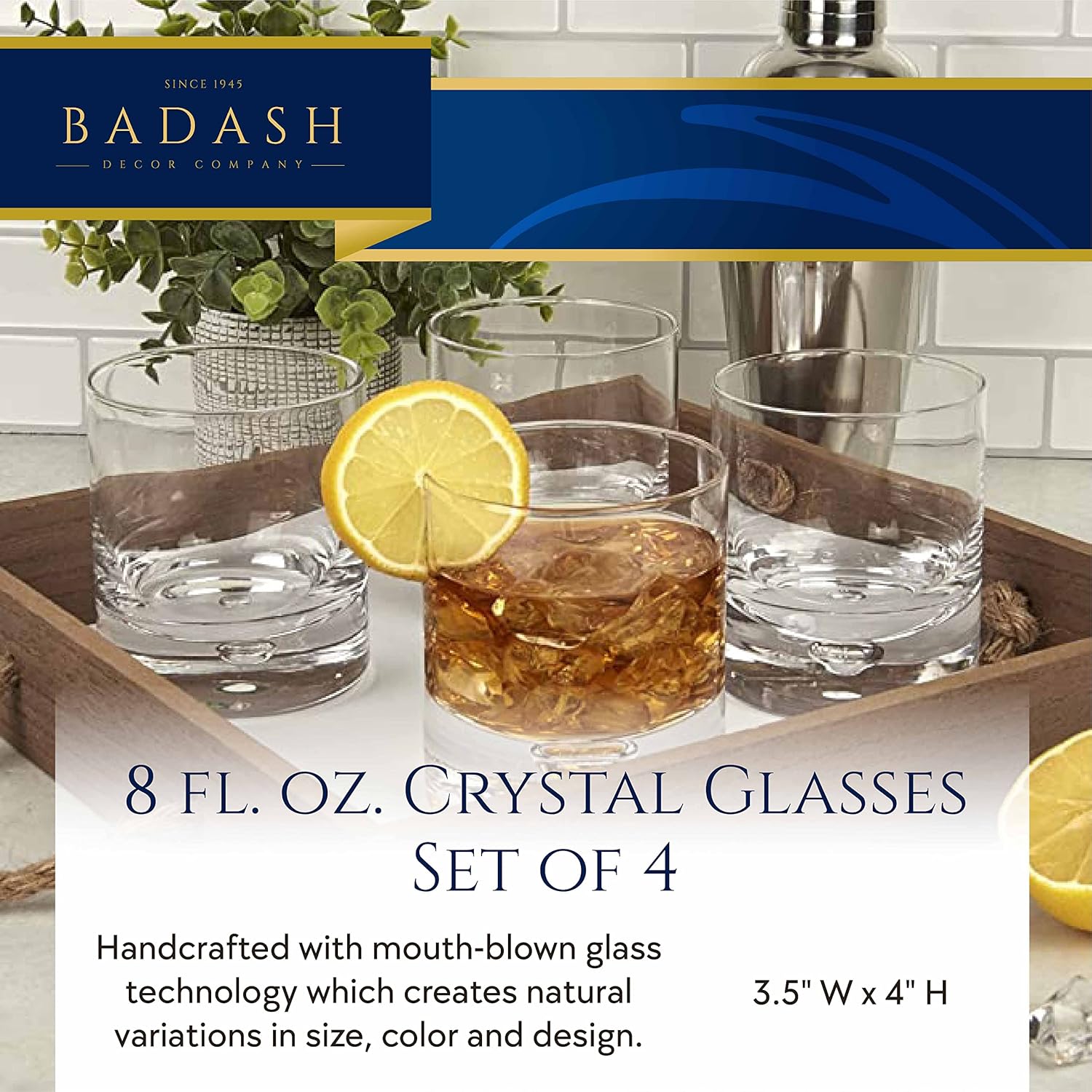 Galaxy 4 pc set Rocks Glass - Old Fashioned  Lead Free Crystal Scotch Glass - 8 Oz-SR737