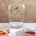 Gold Leaves Mouth Blown and Hand Decorated European 12" Vase-CD120