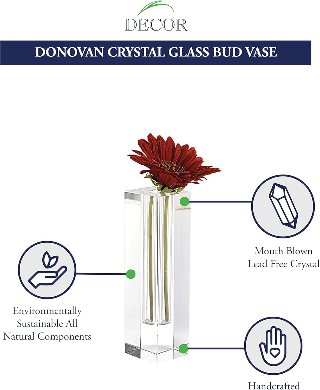 Donovan Handcrafted Square 7.25" Optical Crystal Bud Vase-H198