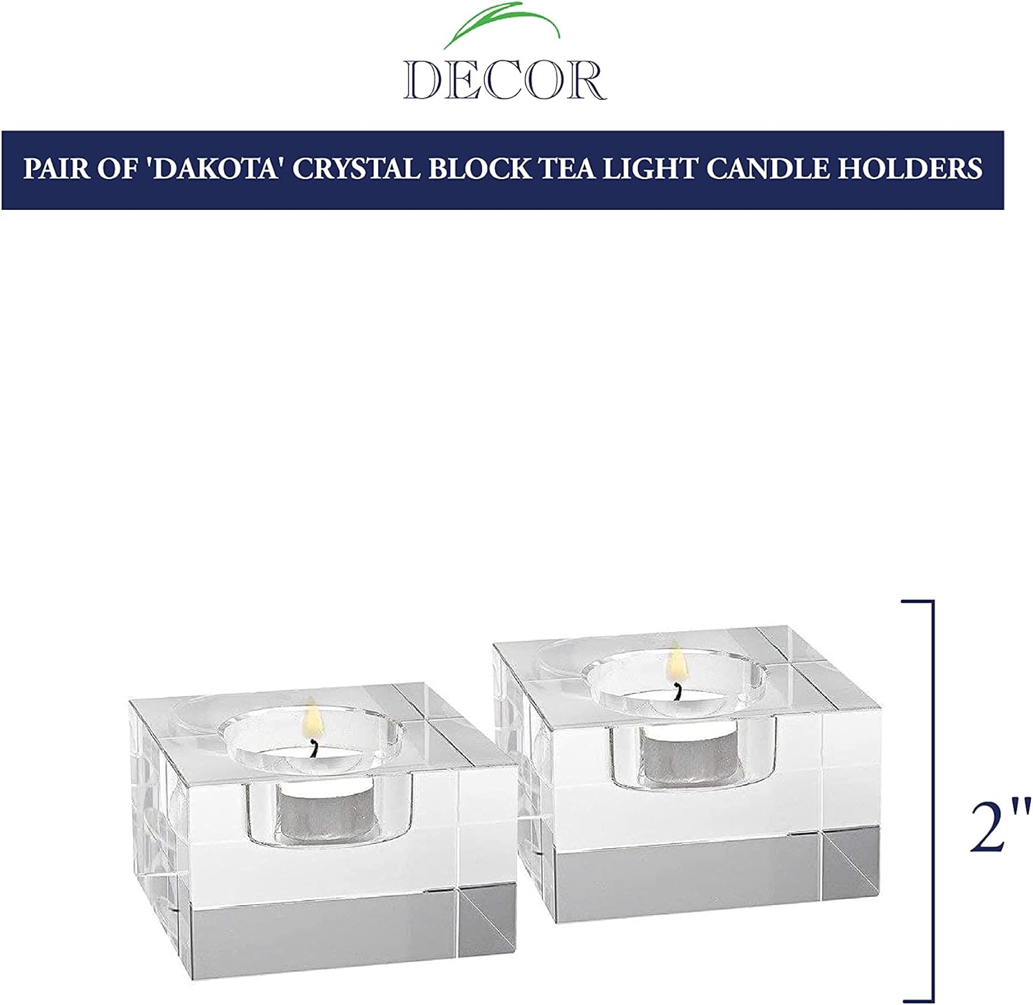 Dakota Crystal Block Pair of T-lite Holders H2 x L3 - YD262
