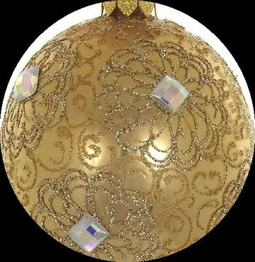 Gold & Clear European Mouth Blown & Hand Decorated 3.25" Round Holiday Ornament