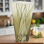 Evergreen European Mouth Blown Hand Decorated 8" Squarish vase