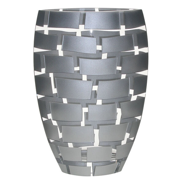 Silver Wall Design Mouth Blown European 12" Crystal Vase