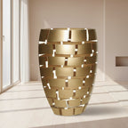 Gold Wall Design Mouth Blown European 12" Crystal Vase