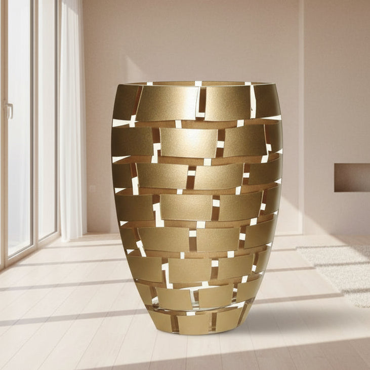 Gold Wall Design Mouth Blown European 12" Crystal Vase