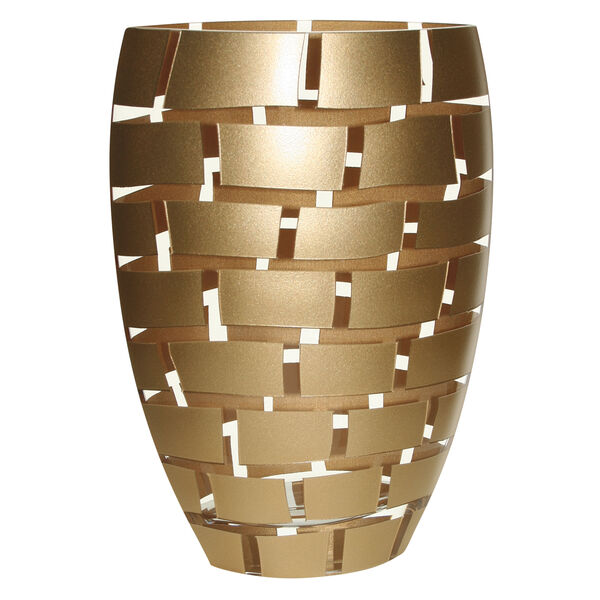 Gold Wall Design Mouth Blown European 12" Crystal Vase