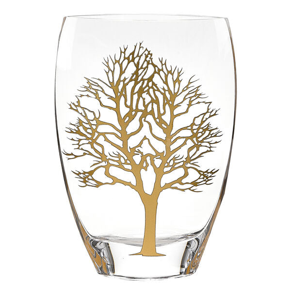 Gold Tree of Life European Mouth Blown 12" Crystal Vase