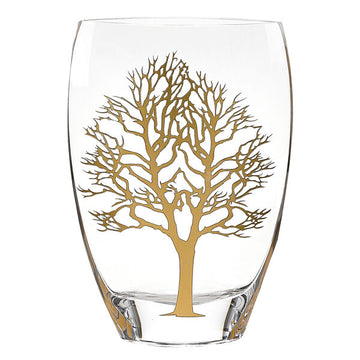 Gold Tree of Life European Mouth Blown 12" Crystal Vase