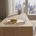 Goldedge Hand Decorated Gold Leaf Edge Mouth Blown Textured Glass 13" Round Wavy Platter or Charger