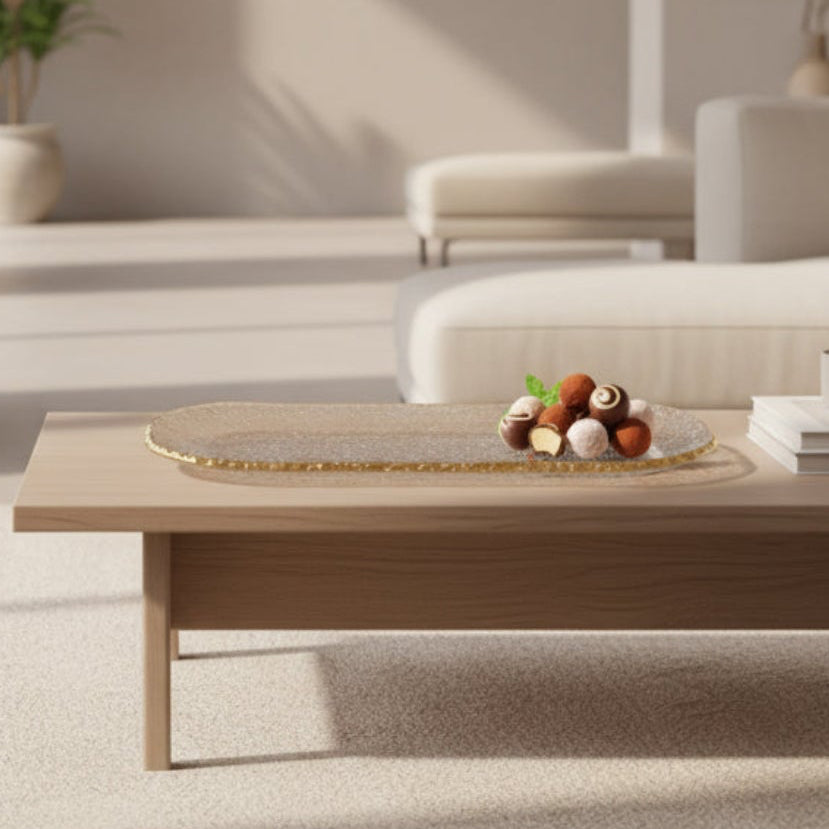 Goldedge Hand Decorated Gold Leaf Edge Oval Blown Glass 18 X 6.5" Platter