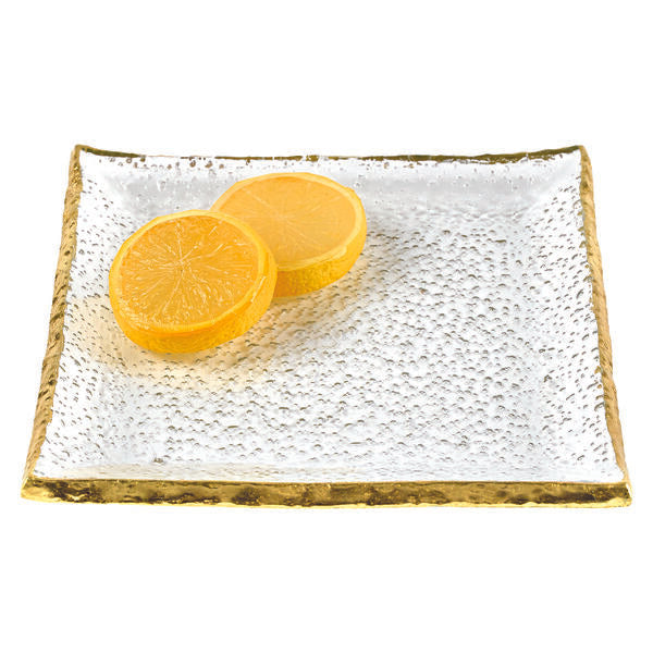 Set of 4 Gold Edge Handcrafted Glass 5" Square Plates