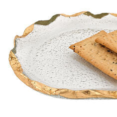 GoldedgeHand Decorated Gold Leaf Chiseled Edge Oval Glass 8 x 14" Platter