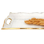Goldedge Hand Decorated Gold Leaf Scalloped Edge 7 x 20" Glass Tray With Cut Out Handles