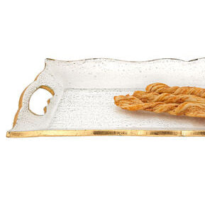 Goldedge Hand Decorated Gold Leaf Scalloped Edge 7 x 20" Glass Tray With Cut Out Handles