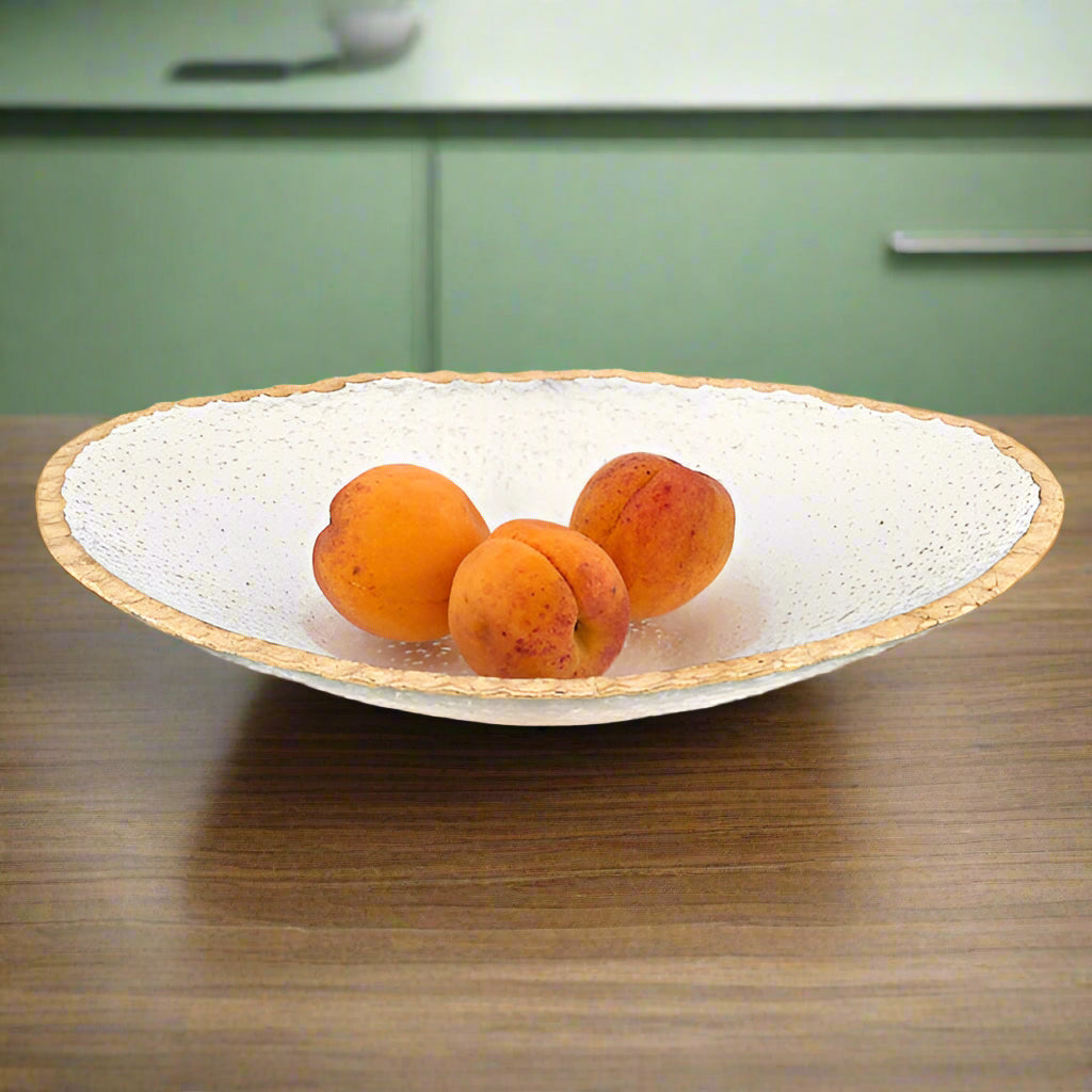 Goldedge Hand Decorated Gold Leaf Edge Oval 12 x 8" Glass Serving Bowl