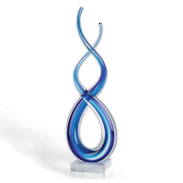 Touch of the Blues Murano Style Art Glass Centerpiece on Crystal Base H14