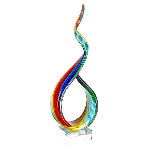 Rainbow Ribbon Murano Style Art Glass Centerpiece on Crystal Base 18