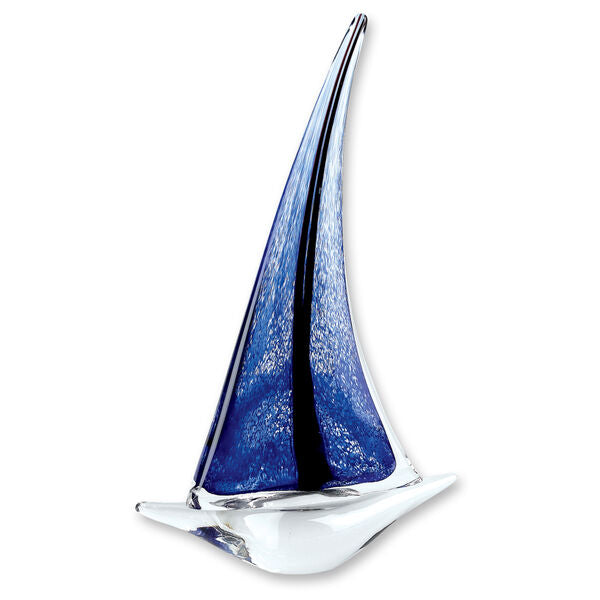 Murano Style Art Glass 13" Blue Sailboat