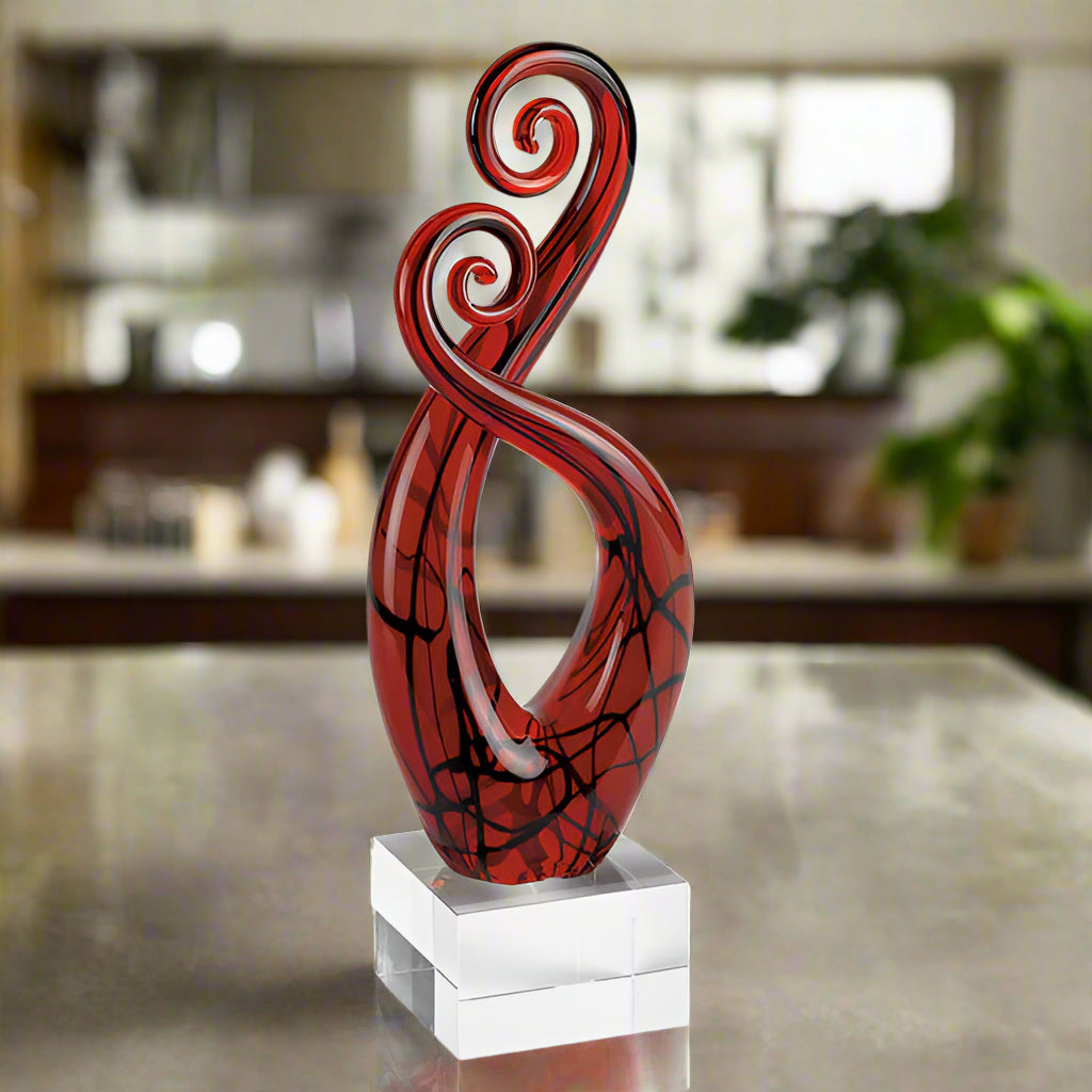 Pietro Murano Style Art Glass Black and Red 13" Centerpiece