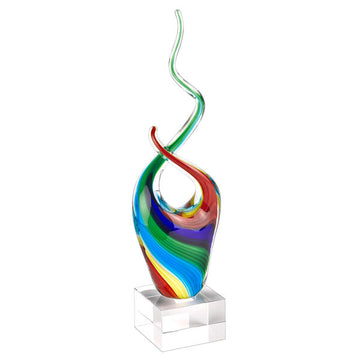 Rainbow Murano Style Art Glass Abstract Centerpiece on Crystal Base 11