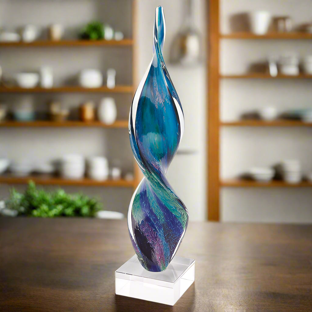 Murano Style Art Glass Firestorm Corkscrew 18" Centerpiece