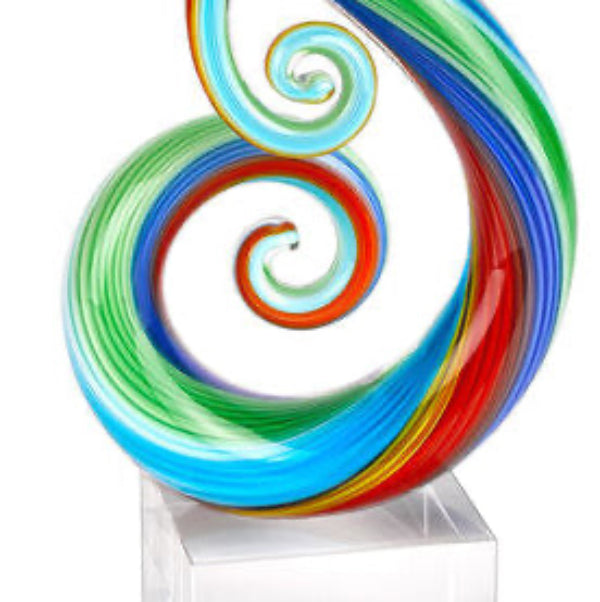 Rainbow Murano Style Art Glass Note Centerpiece on Crystal Base 11