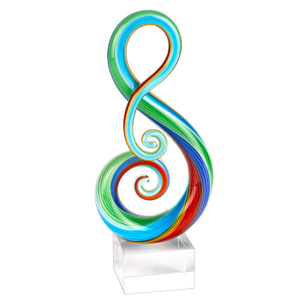 Rainbow Murano Style Art Glass Note Centerpiece on Crystal Base 11