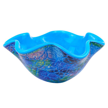 Murano Style Art Glass Cool Firestorm Bowl 9"D X 4"H