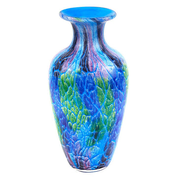 Murano Style Art Glass Cool Firestorm Vase 10"H