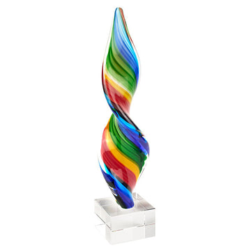 Rainbow Murano Style Art Glass Corkscrew Centerpiece on Base 14"H