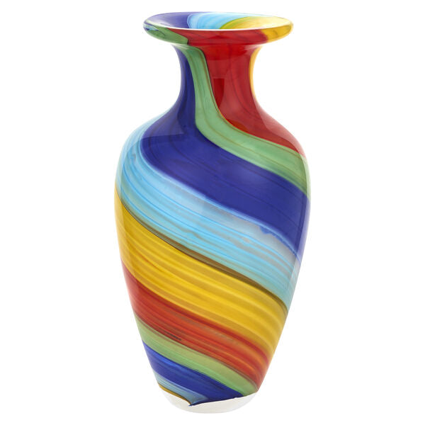 Rainbow Murano Style Art Glass Urn Shape 10.5" Decorative Vase