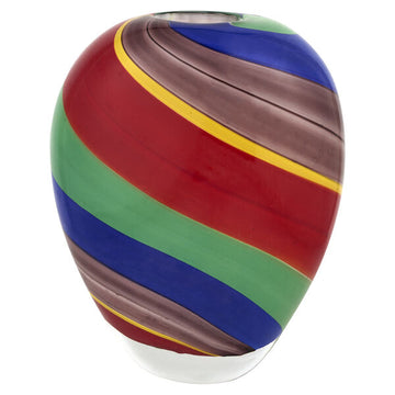 Rainbow Band Murano Style Art Glass Urn Shape 8.5" Decorative Vase