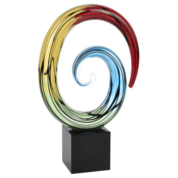 Rainbow Murano Style Art Glass Centerpiece on Heavy Black Crystal Base H7
