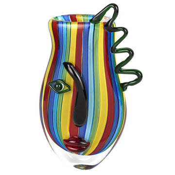 Murano Style Art Glass Rainbow 11" Face Vase