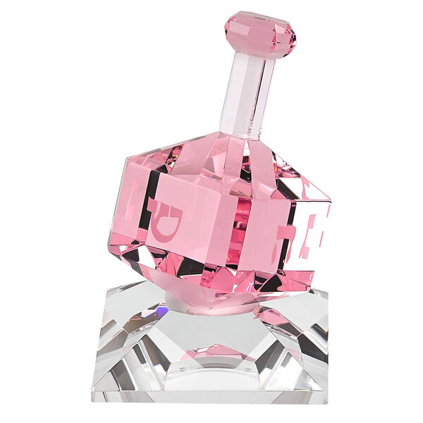 Hand Crafted Pink Crystal Dreidel On Stand H3