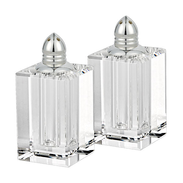 Spirit Platinum Hand Made Lead Free Crystal Pair of Salt and Pepper Shakers H3.5