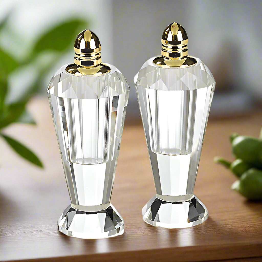 Preston Gold Handmade Lead Free Crystal Pair of Salt and Pepper Shakers - H4