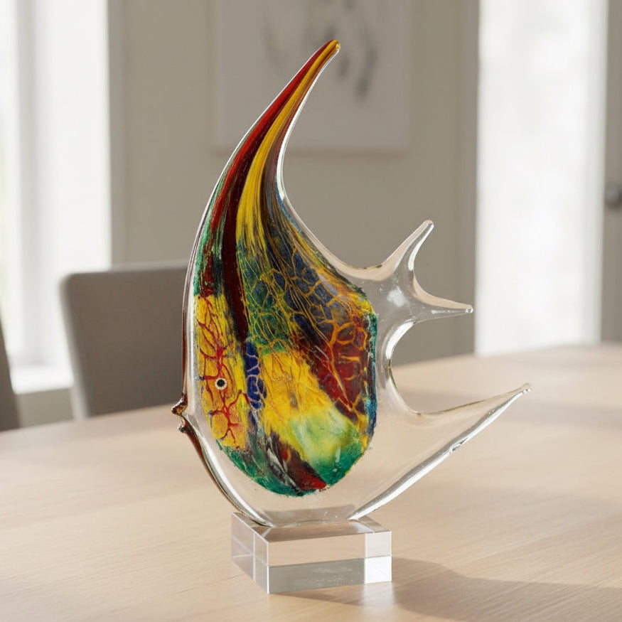 Firestorm Murano Style Art Glass 16" Angel Fish Centerpiece