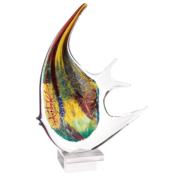 Firestorm Murano Style Art Glass 16" Angel Fish Centerpiece