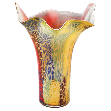 Firestorm 17" Murano Style Napkin Shape Mouth Blown Vase