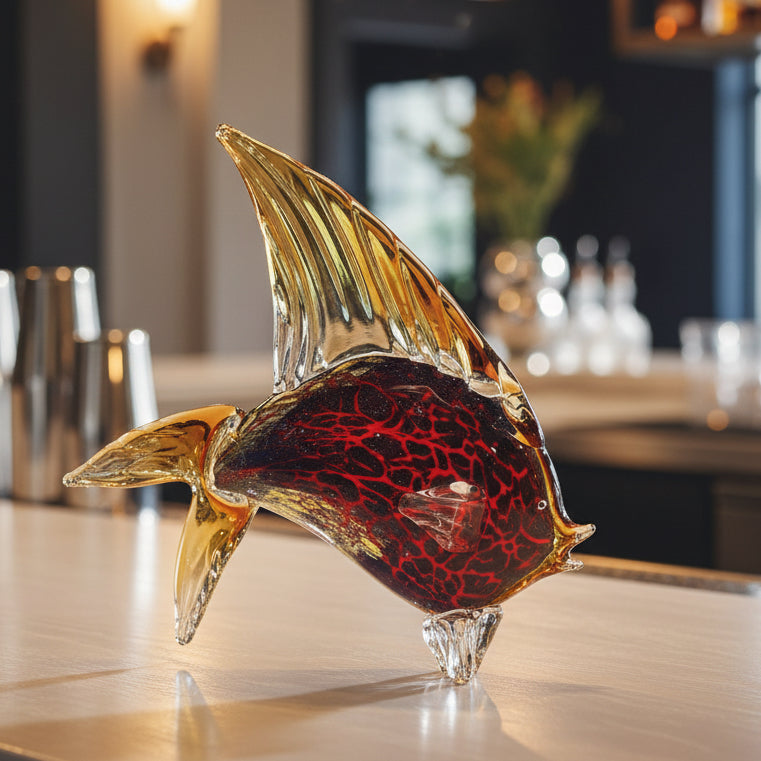 Firestorm Murano Style Art Glass Tropical Fish Figurine H 15.5" x L 18