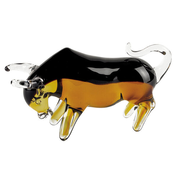 Murano Style Amber Art Glass Bull L8xh4