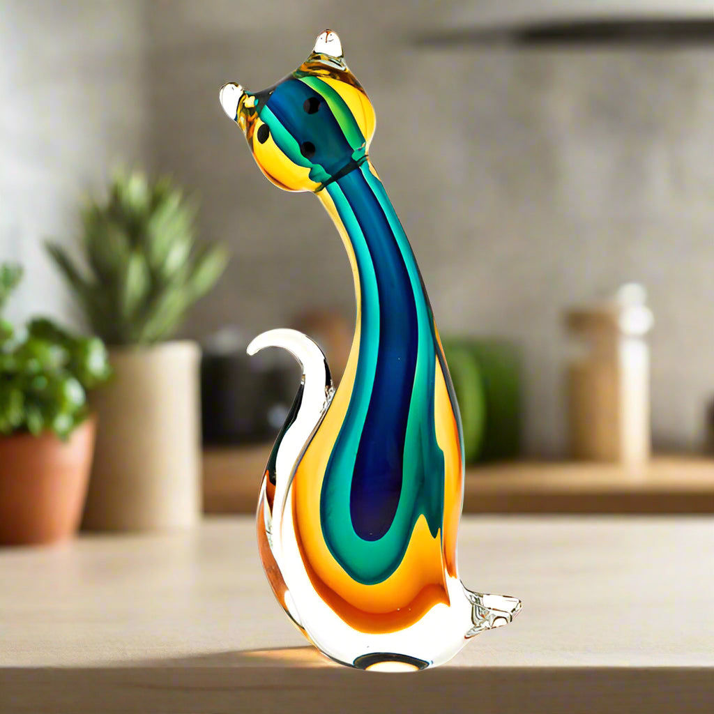 Murano Style Art Glass 11" Cat
