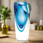 Azure Mouth Blown Murano Style 9.5" Vase
